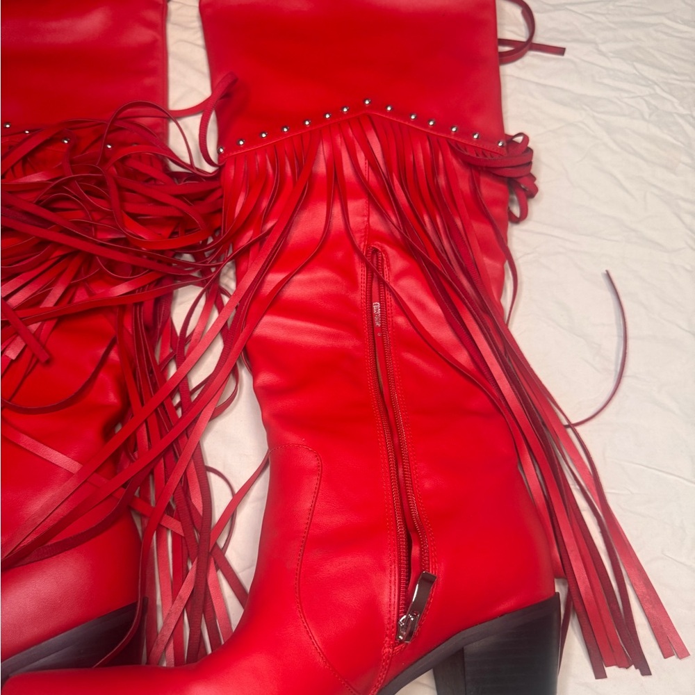 Red Fringe Leather Boot - Picture 4 of 5